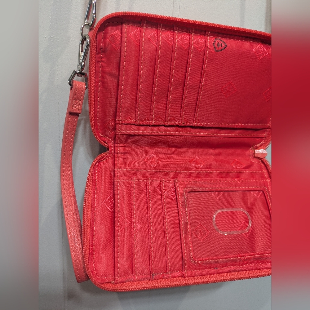 Vera Bradley RFID All In‎ One Crossbody Wallet In Bright Coral - Picture 9 of 10
